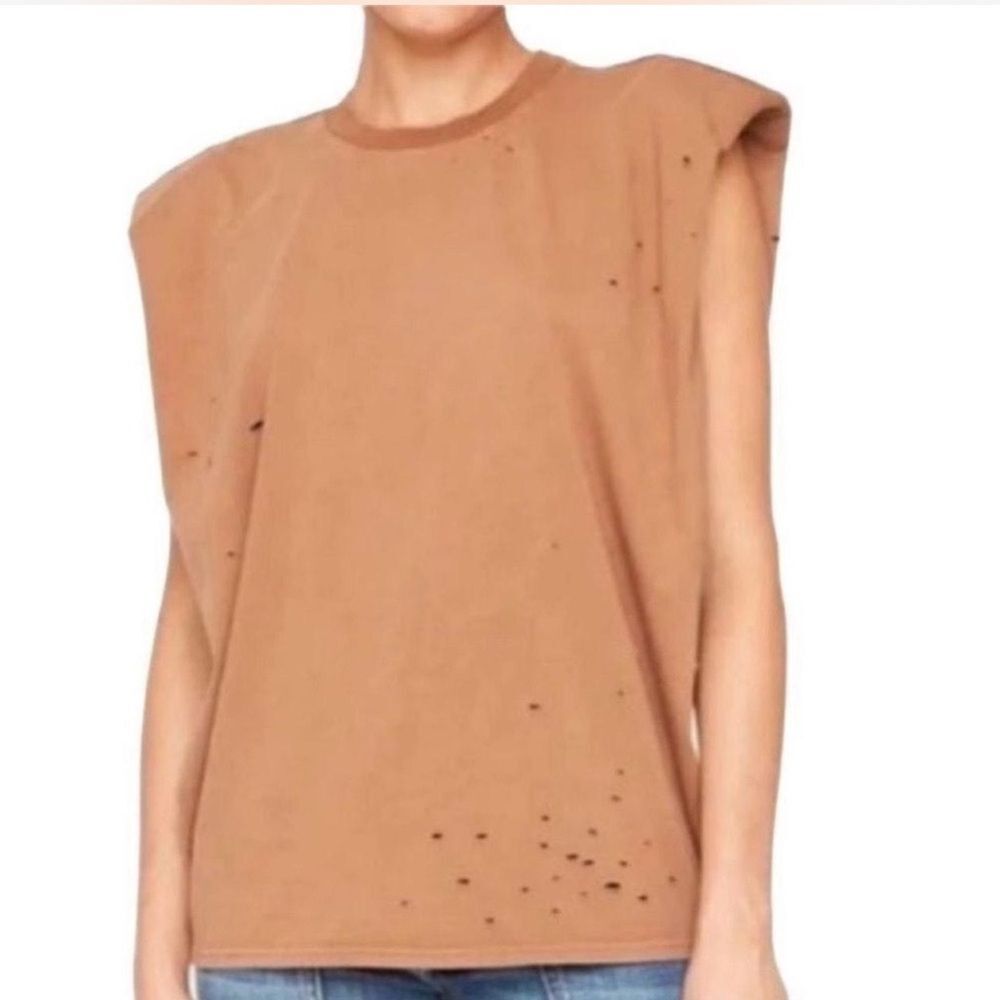 Sandrine Rose x Free People Distressed Brown Cotton Tank Top(Size Large)